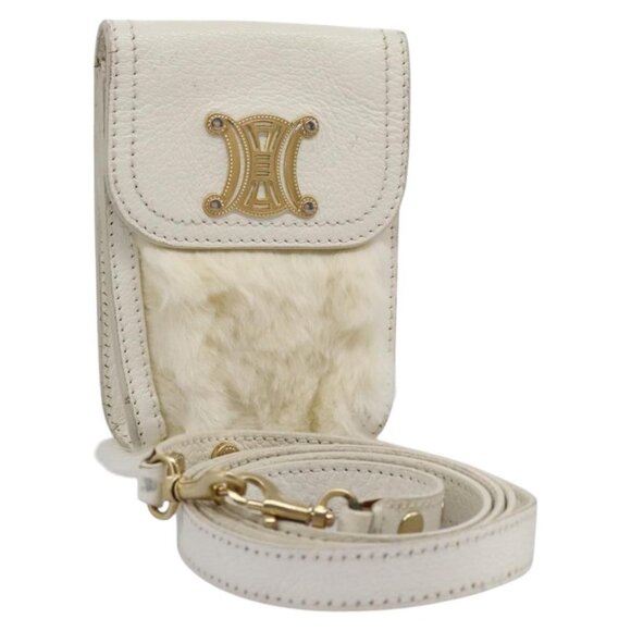 CELINE Triomphe Shoulder Bag Leather White Gold - Picture 1 of 16